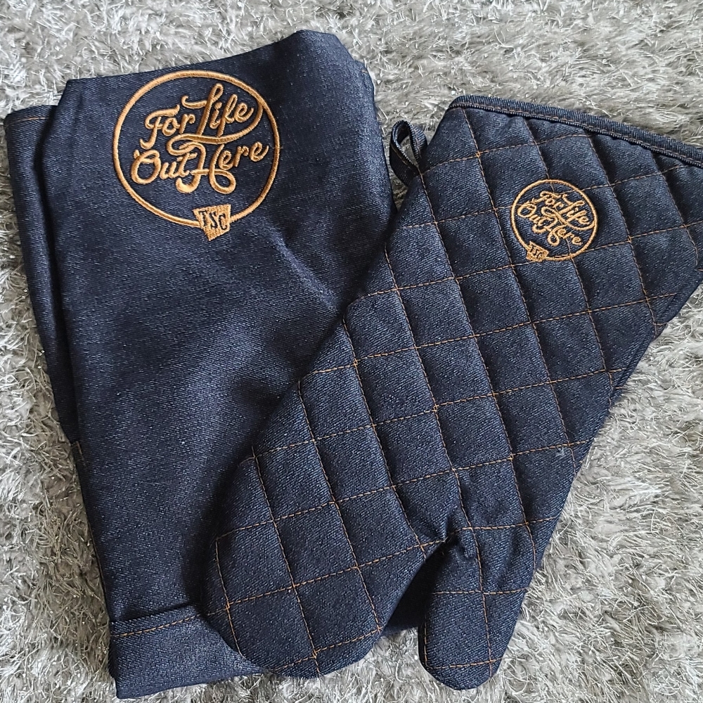 Denim Apron and Mitt Grill Set